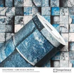 Adesivo Pedras Cubo 3D Azul Pacifico 0,60 x 10mts
