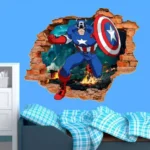 Adesivo de Parede Buraco Falso 3D Capitão América 01 122cm x 100cm