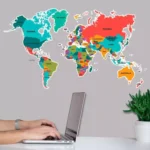 Adesivo de Parede Mapa-Múndi Colorido 170cm x 100cm