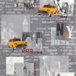 Papel de parede Les Aventures 3 12102002 Teenager / NY – Tons de Cinza Branco Amarelo Vermelho e Preto