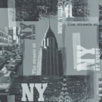 Papel de Parede Infantil Les Aventures 3 51123509 New York Tons de Cinza, Branco e Azul