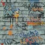 Papel de Parede Infantil Les Aventures 3 51135209 Teenager / Grafite Tons de Cinza Azul e Laranja